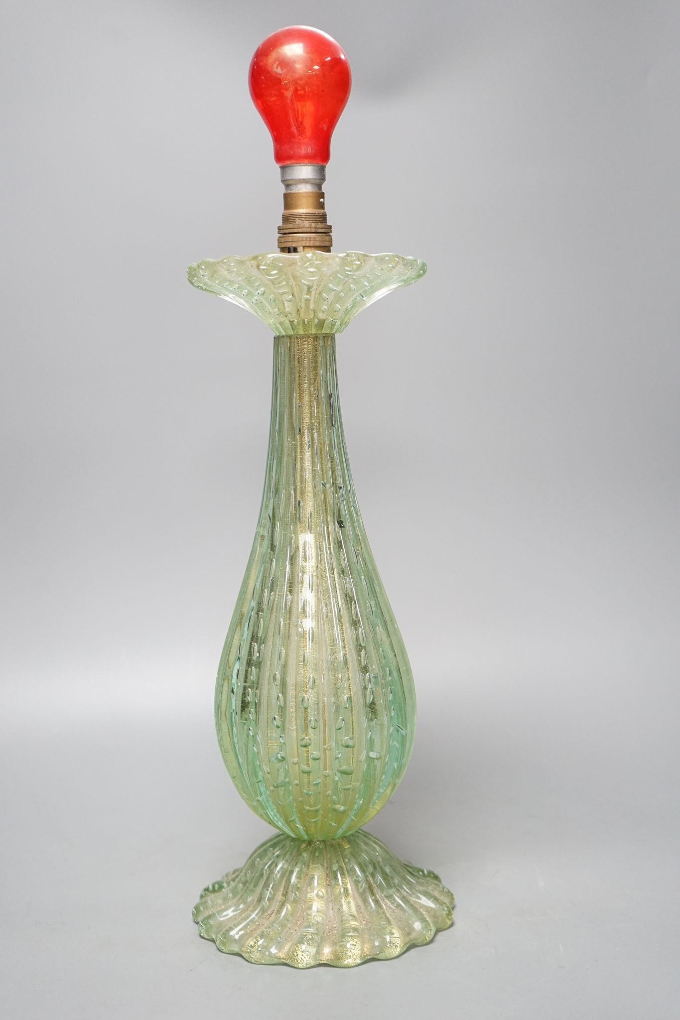 A Victorian green glass and aventurine table lamp, 40cm